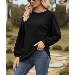 Women's Black Round-Neck Bishop-Sleeve Tunic XL